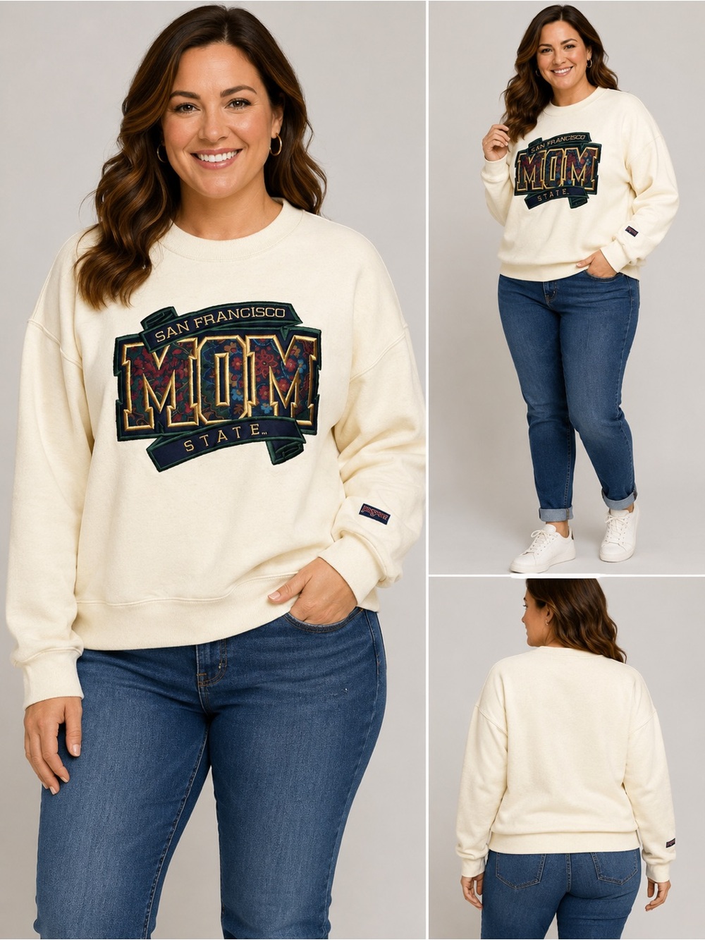 Jansport San Francisco MOM STATE Floral Applique Sweatshirt Size M Made USA
